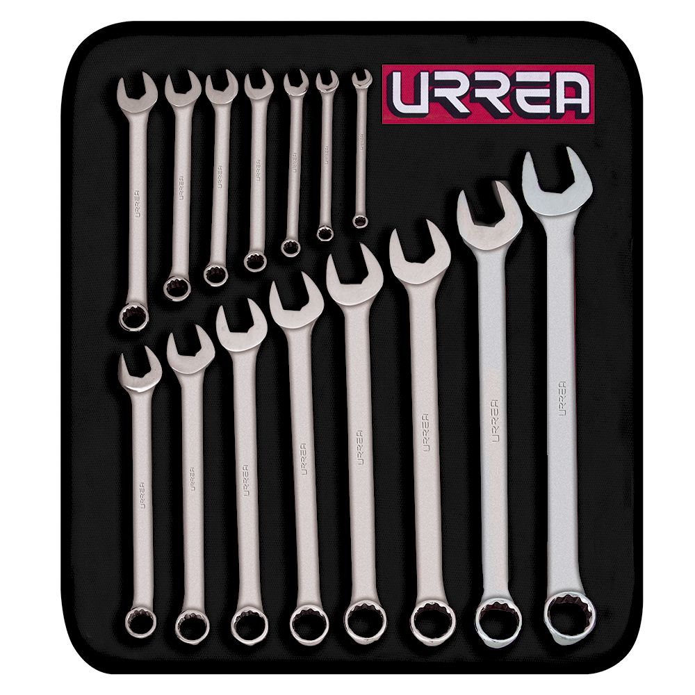 Juego 15 llaves combinadas satinadas 12 puntas pulg Urrea