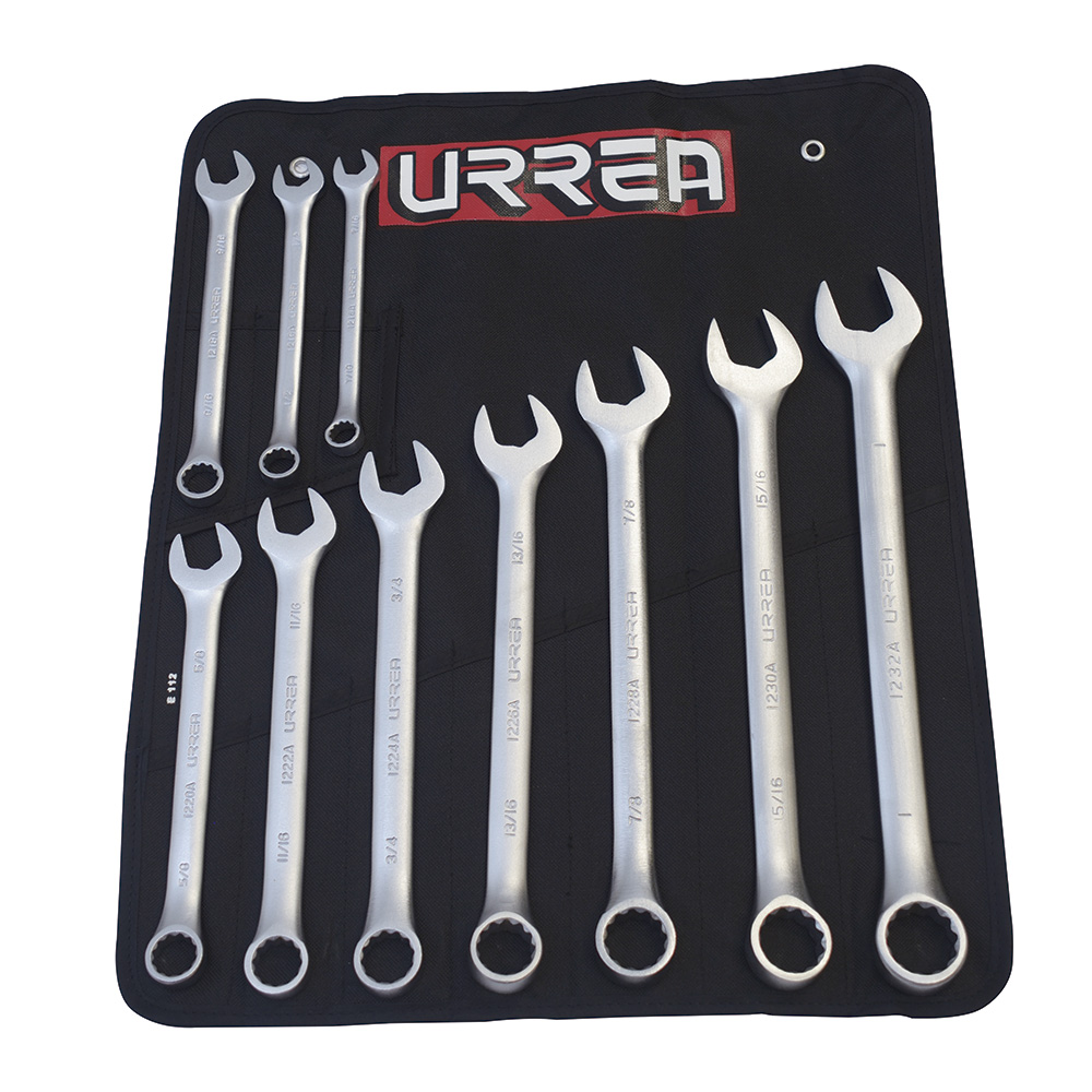 Juego 10 llaves combinadas satinadas 12 puntas pulg Urrea