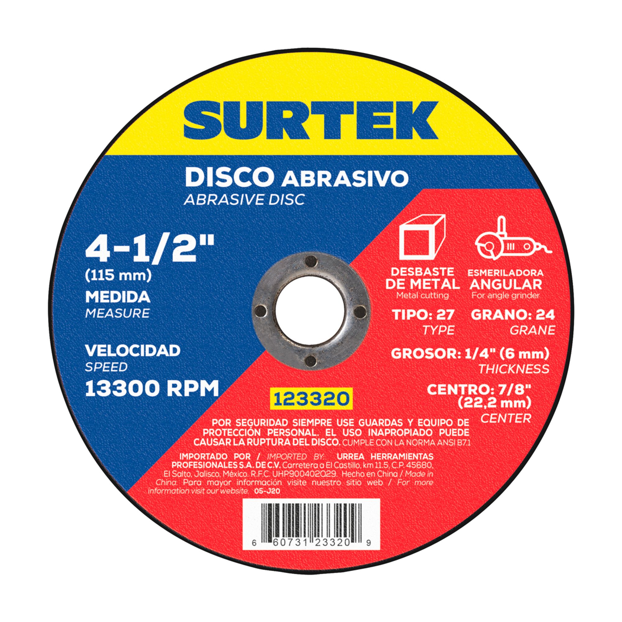 Disco t/27 metal 4-1/2x1/4 in Surtek