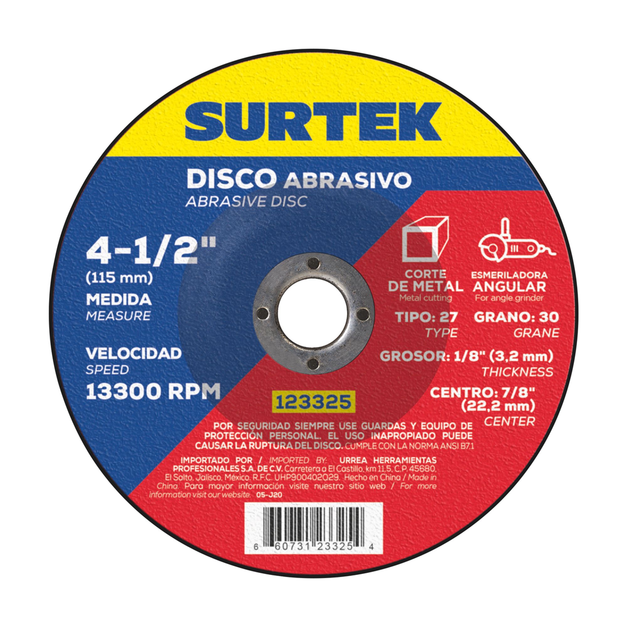 Disco t/27 metal 4-1/2x1/8 in Surtek