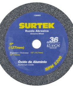 Rueda abrasiva de óxido de aluminio 5x3/4 in grano 36 Surtek