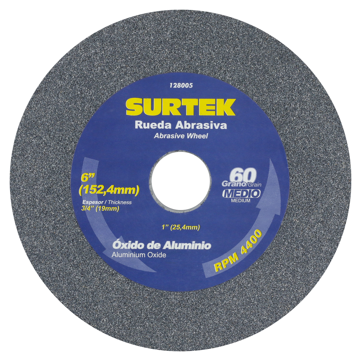 Rueda abrasiva de óxido de aluminio 6x3/4 in grano 60 Surtek