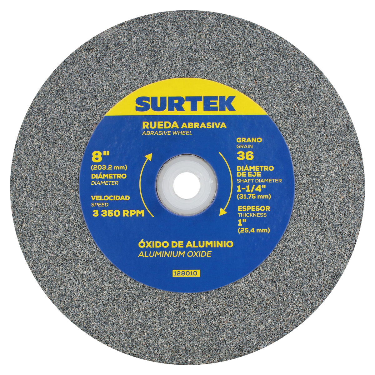 Rueda abrasiva de óxido de aluminio 8 x 1 in grano 36 Surtek