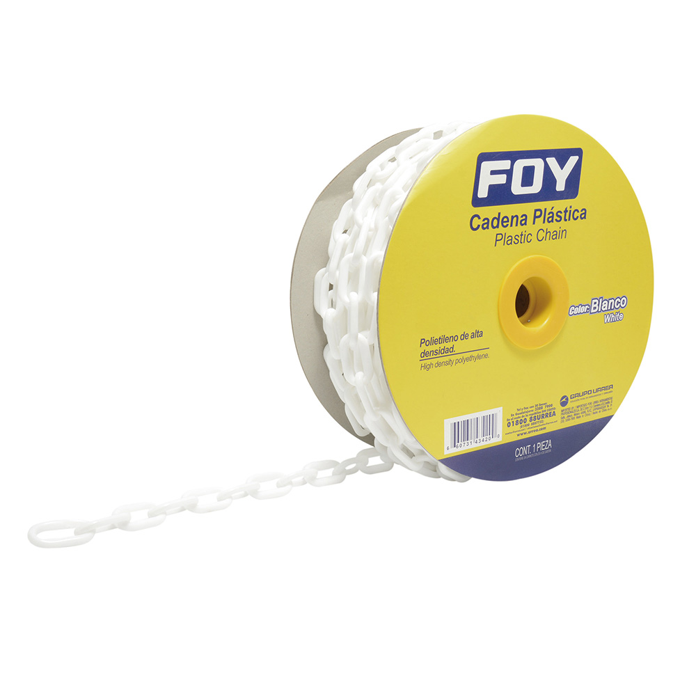 Cadena plástica 8 mm x 5/16 in 25 mt 80 kg blanca Foy