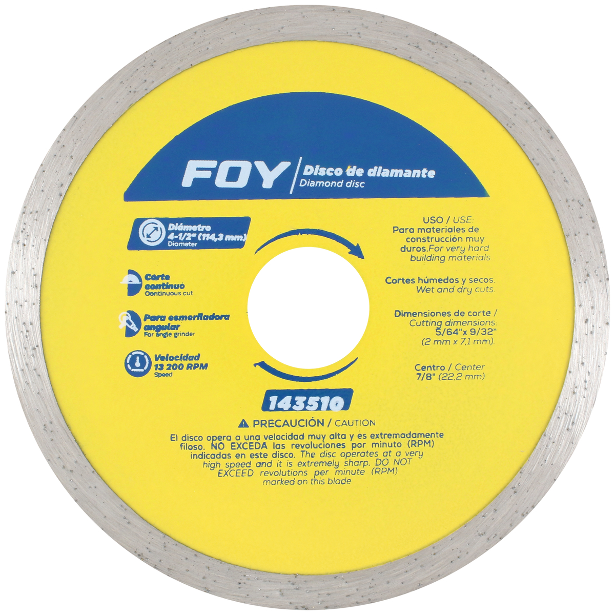 Disco de diamante corte continuo 4 1/2 in Foy