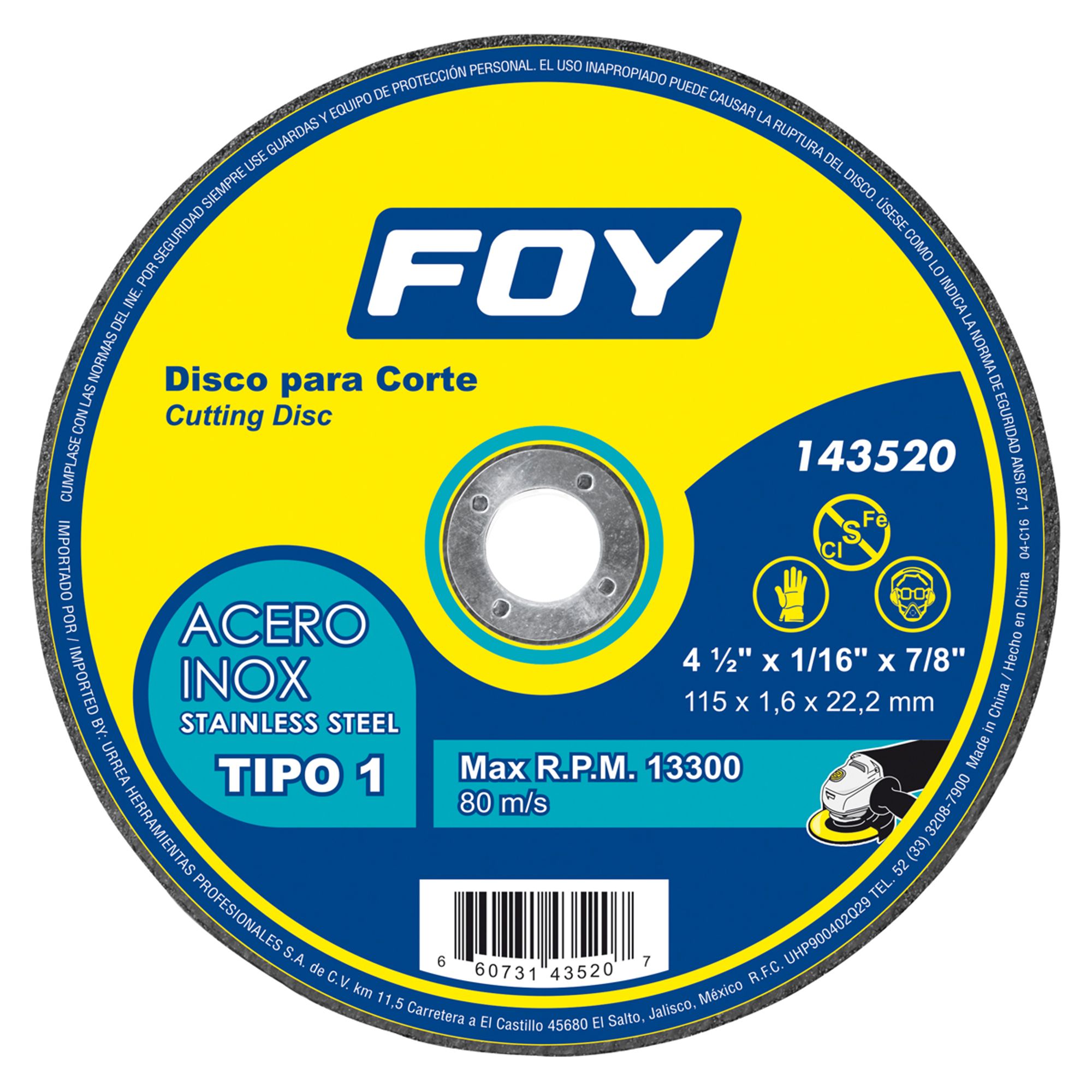 Disco t/1 inox 4-1/2 inx1.6mm Foy