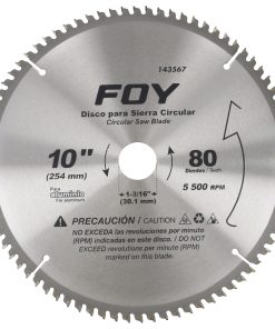 Disco p/sierra circular 10 in, centro 1-3/16 in, 80 dientes FOY