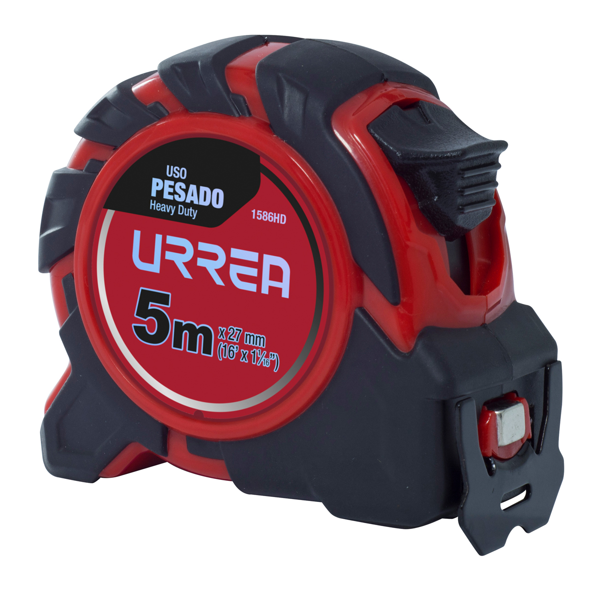 Urrea Flexómetro Heavy Duty 5m x 27mm. Material de la hoja: Acero. Material de la carátula: ABS + TPR. Número de remaches: 4.