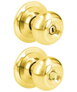 Pomo cilíndrico ovalado funció n baño, latón brillante, llave estándar, blíster