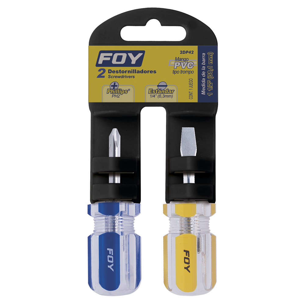Juego de 2 destornilladores mango PVC 1/4 in x 1-1/2 in Foy
