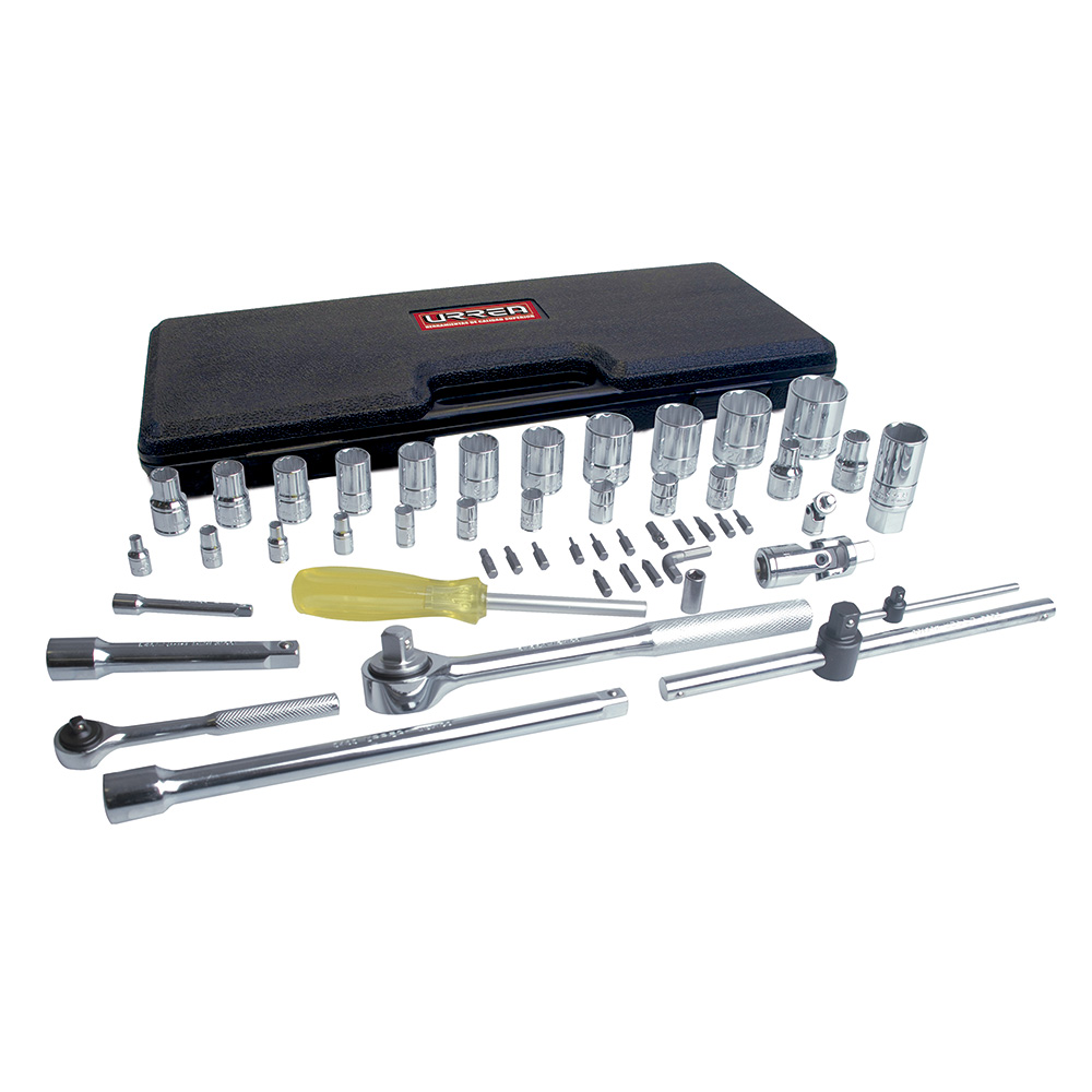 Juego de 50 dados y accesorios en pulgadas 1/4 in-1/2 in Urrea