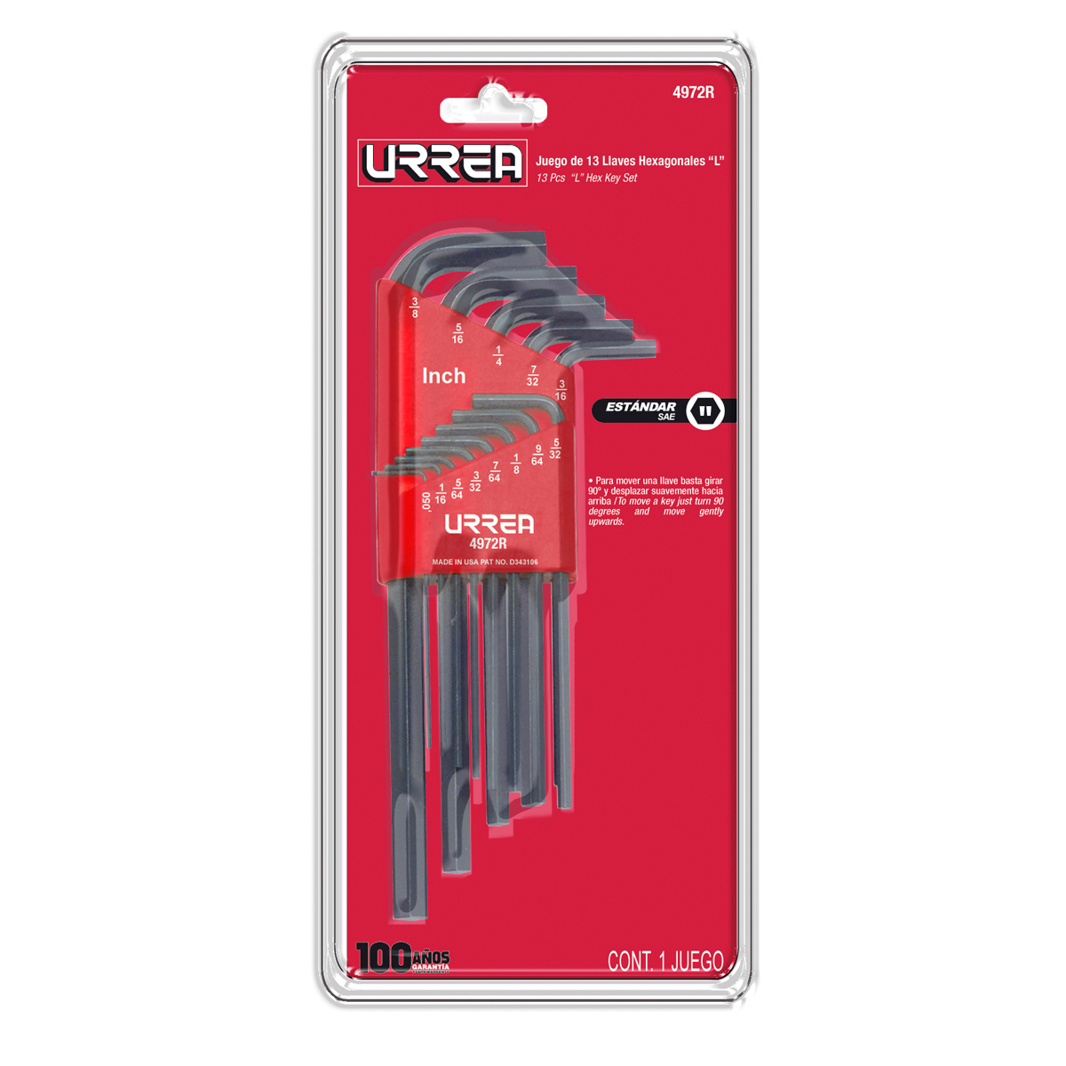 Juego de 13 llaves hexagonales inL in en pulgadas rack Urrea