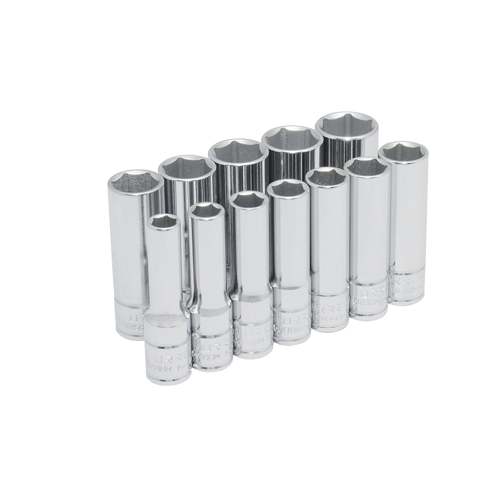 Juego de 12 dados largos métricos 3/8 in 6 puntas Urrea