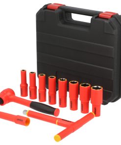 Juego de dados y accesorios cu adro de 1/2 in métricos para 100 0 V, caja plástica, 11 piezas