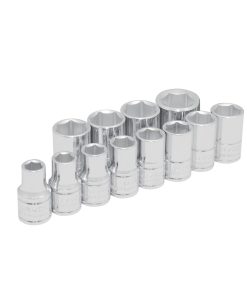Juego de 12 dados metricos boca 1/2 in de 6 puntas Urrea