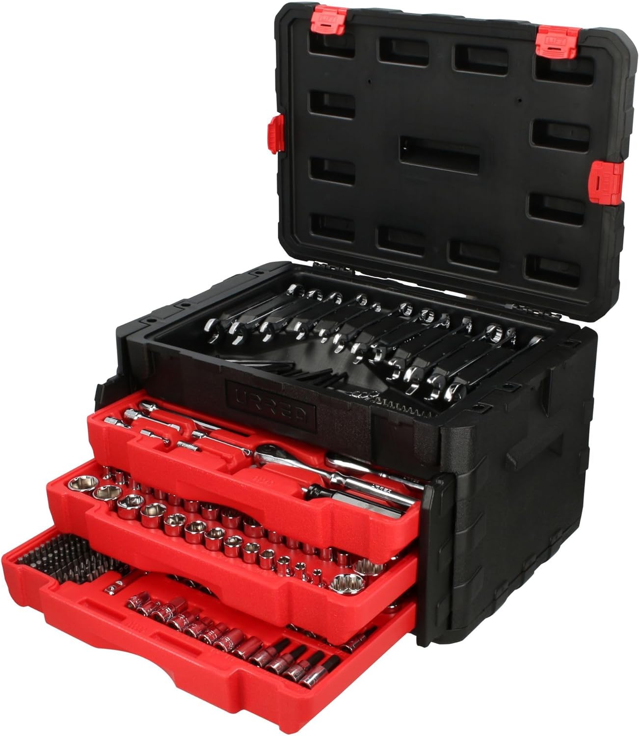 Urrea JCB01 Juego combinado de herramienta para mecánico 450 piezas, con caja plástica de 3 gavetas