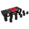 Juego de dados de impacto cuad ro de 3/4 in, 6 puntas, en pulga das,caja metálica, 10 piezas
