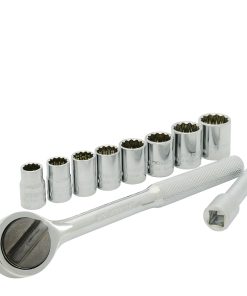 Surtek Juego de 10 dados y accesorios métricos 3/8 in en rack