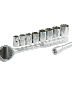 Surtek Juego 10 dados y accesorios en pulgadas 3/8 in en rack