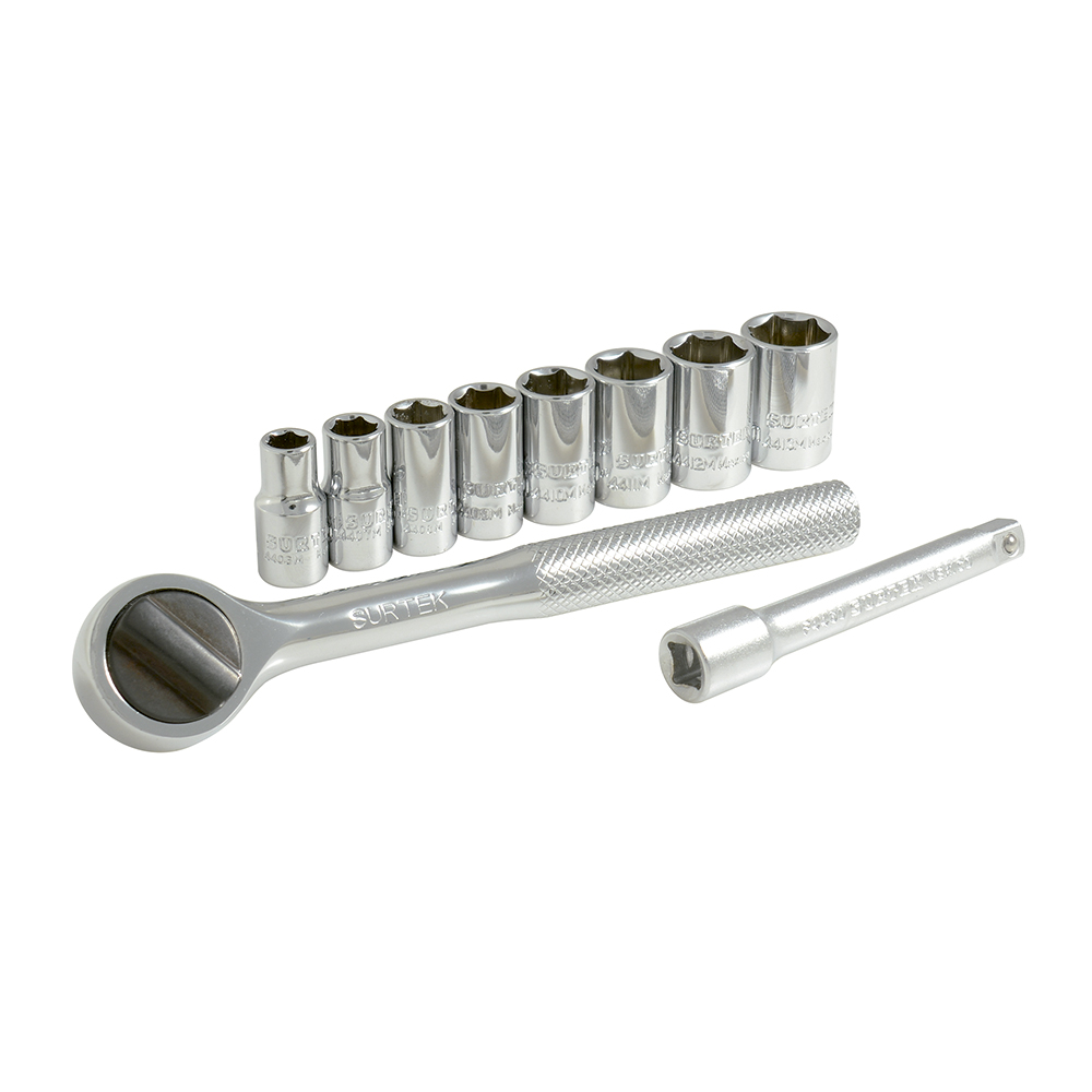Surtek Juego de 10 dados y accesorios métricos 1/4 in