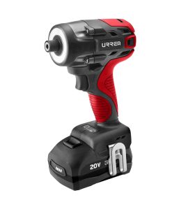 Atornillador de impacto inalámbrico Urrea con encastre hexagonal de 1/4 in, voltaje de carga de 120 V, voltaje de batería de 20 V, velocidad de 2800 rpm, 3300 impa/min, torque máximo 160 Nm. Urrea