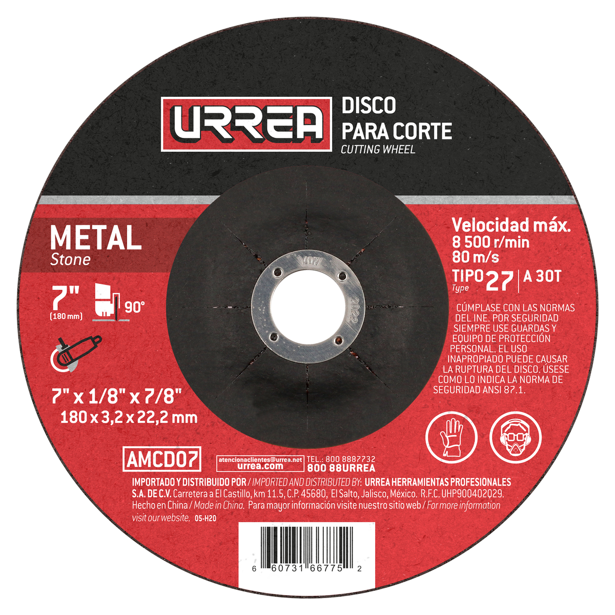 Disco t/27 metal 7x1/8 in gral Urrea