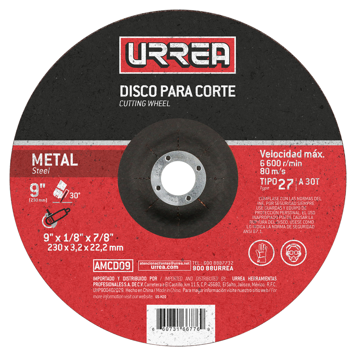 Disco t/27 metal 9x1/8 in gral Urrea