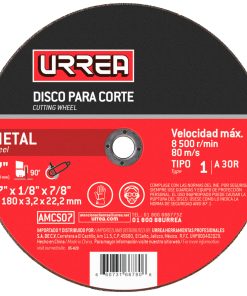 Disco abrasivo de 4-1/2 in, 4000 rpm- 13 300 rpm tipo: 1 Urrea.