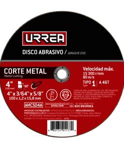 Disco abrasivo 4 in, 4000 rpm- 15 300 rpm tipo: 1 Urrea.