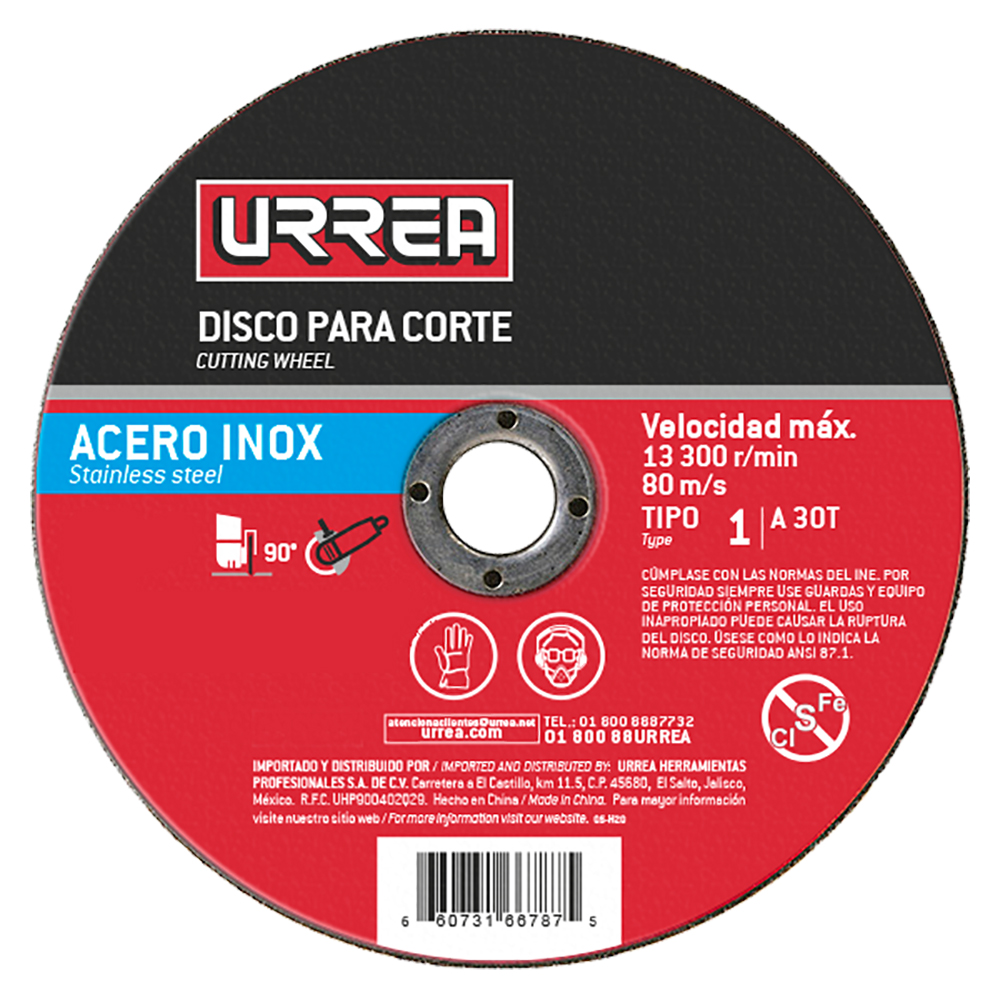 Disco abrasivo de 4-1/2 in, 4000 rpm- 13 300 rpm tipo: 27 Urrea.