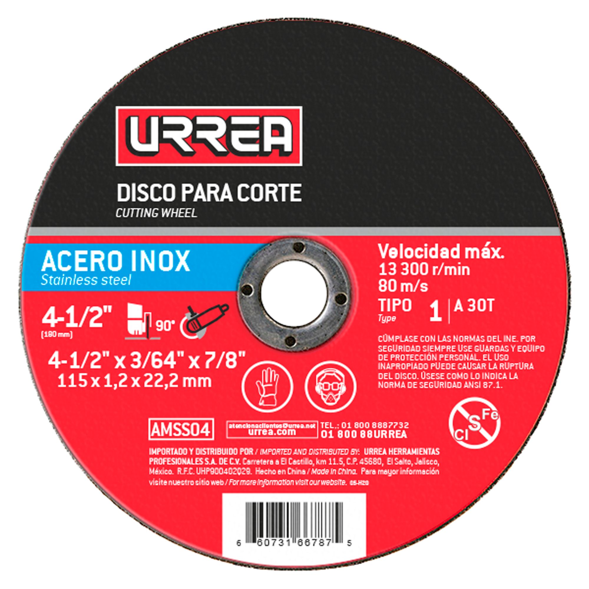 Disco t/1 inox 4-1/2x1/16 ingral Urrea