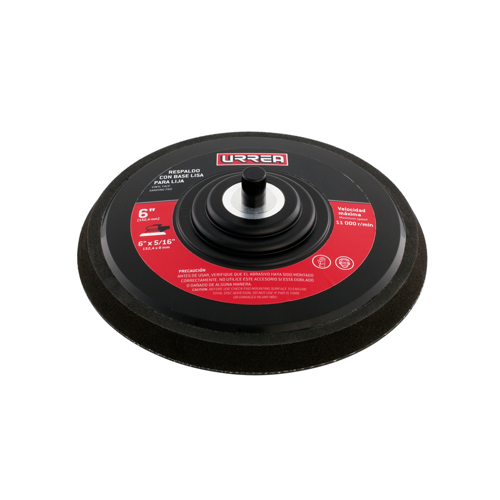 Urrea Respaldo para lijadora UP870A de 6 in de diámetro, rosca de 5/16 in-24, con cara de vinilo PSA y velocidad máxima de 11000 rpm.