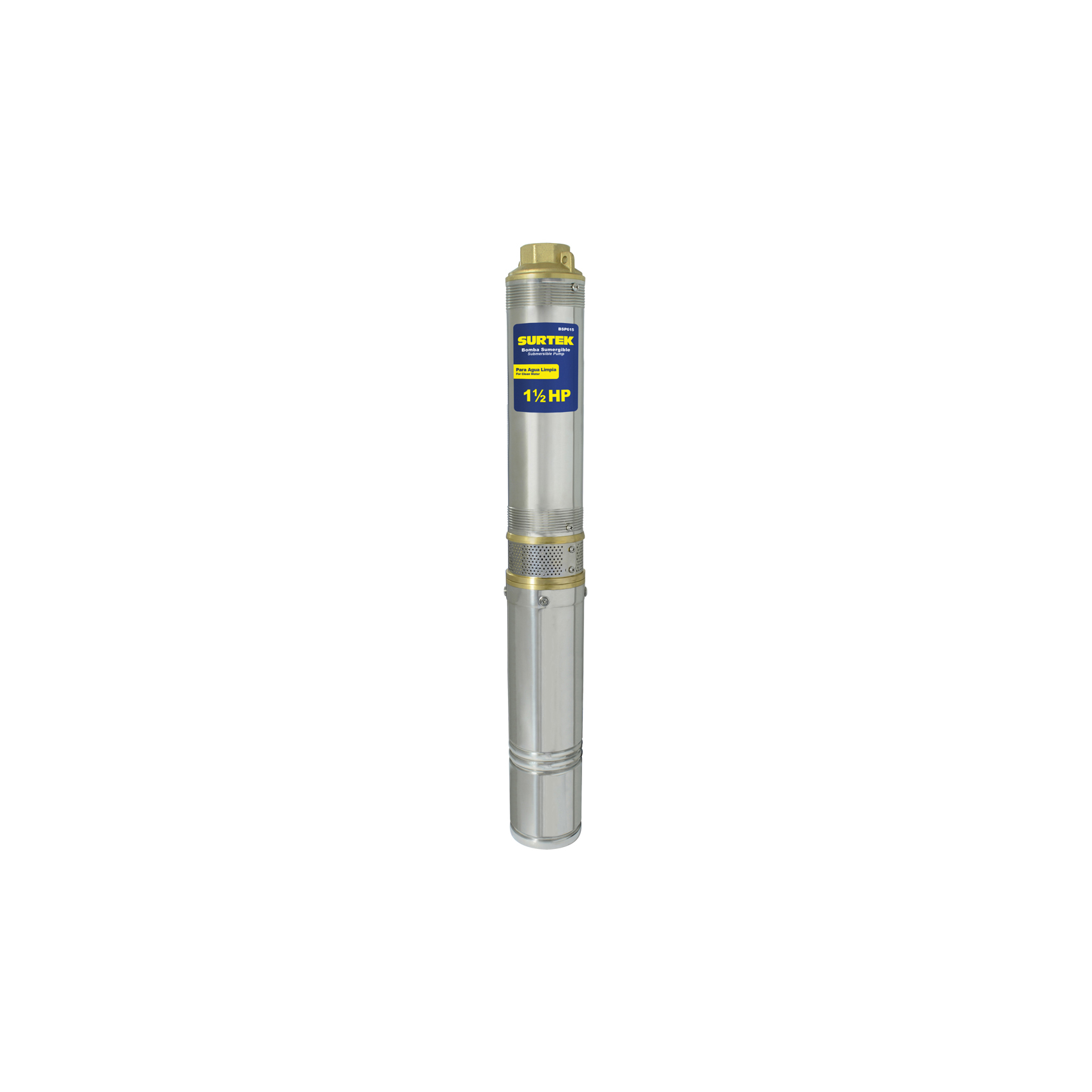 Bomba sumergible para pozo profundo, potencia de 1 1/2 HP,corriente de 9,2 A, con 6 número de etapas, flujo máximo de 86 L/Min, profundidad máxima de 6 m, elevación máxima de 54 m, con voltaje-frecuencia de 127 V ~ 60 hz, velocidad en vacío de 3450 r/min y peso de 12,7 kg.