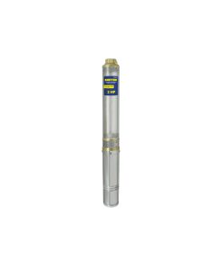 Bomba sumergible para pozo profundo, potencia de 2 HP, corriente de 12,5 A, con 9 número de etapas,  flujo máximo de 86 L/Min, profundidad máxima de 6 m, elevación máxima de 81 m, con voltaje-frecuencia de 127 V ~ 60 hz, velocidad en vacío de 3450 r/min y peso de 11 kg.