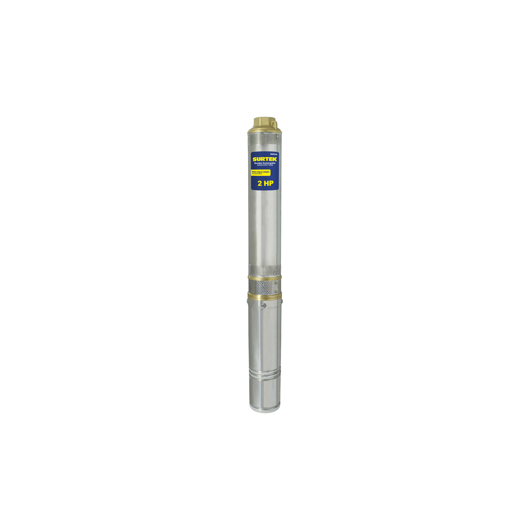 Bomba sumergible para pozo profundo, potencia de 2 HP, corriente de 12,5 A, con 9 número de etapas, flujo máximo de 86 L/Min, profundidad máxima de 6 m, elevación máxima de 81 m, con voltaje-frecuencia de 127 V ~ 60 hz, velocidad en vacío de 3450 r/min y peso de 11 kg.