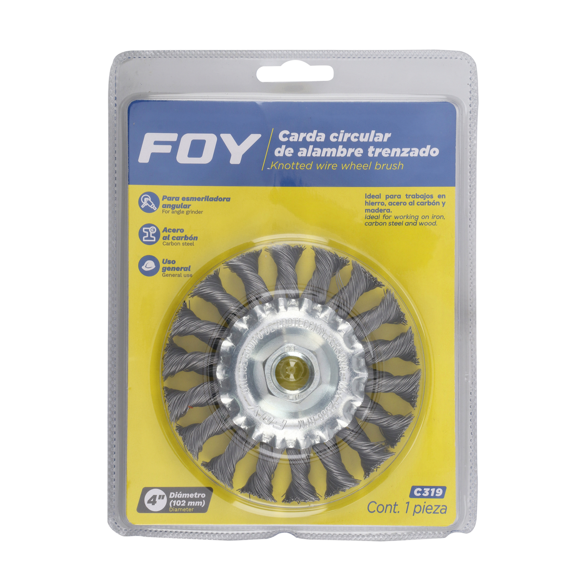 Carda circular trenzada alambr e grueso 4 in x 0.50 con rosca M 14