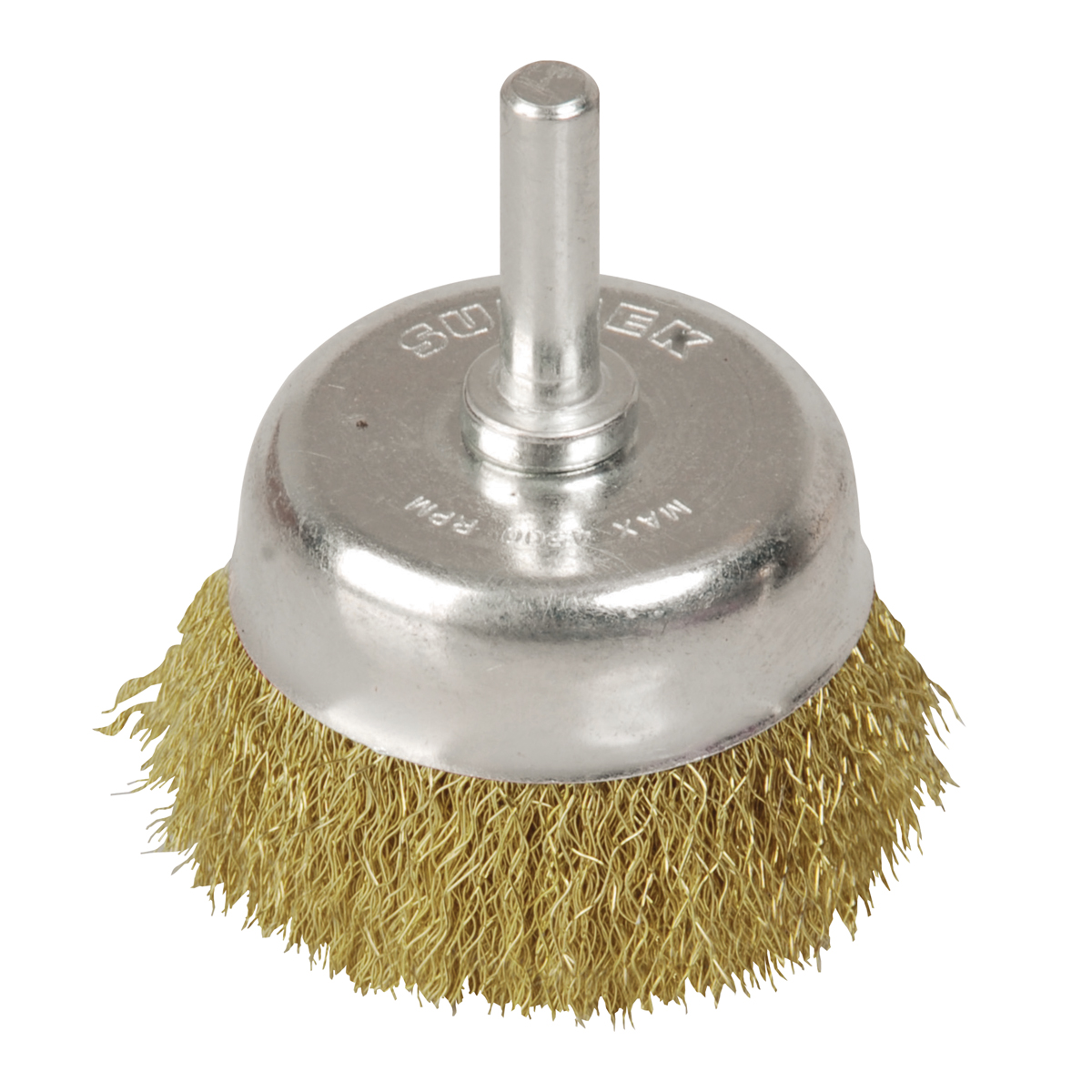 Carda copa ondulada alambre fi no 1-3/4 in x 0.17 mm con zanco 1/4 in
