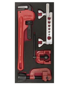 Juego llave stillson, cortatubos y avellanador 3 pzs Urrea