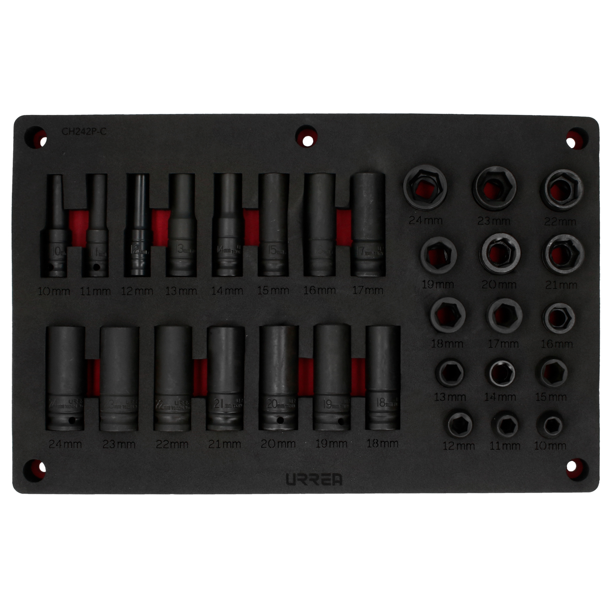 Juego de dados de impacto métr icos cuadro de 1/2 in 30 piezas, CH242P-C
