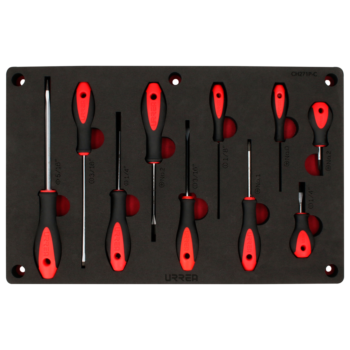 Juego de destornilladores con mango bimaterial combinados 10 piezas, CH271P-C