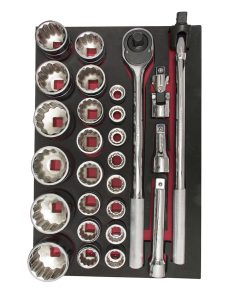 Juego de dados y acc. Cuadro 3/4 in - Métrico 27 pzs Urrea