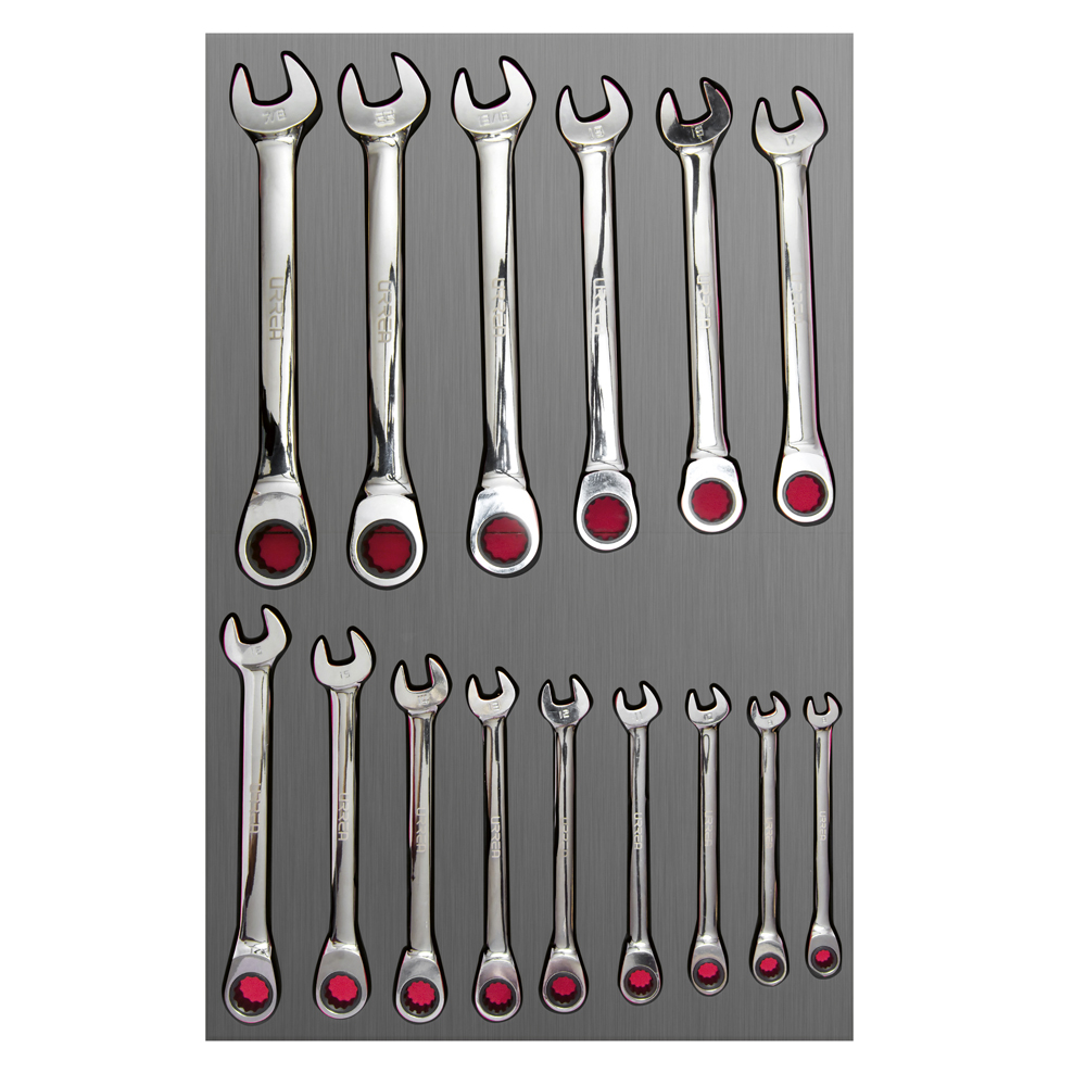 Juego 15 llave combinadas matraca mm Urrea.