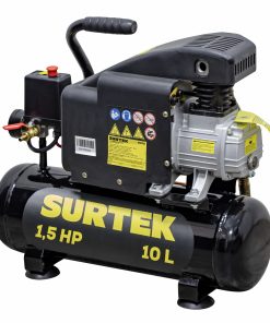 Compresor de aire horizontal con capacidad del tanque de 10 L, presión máxima de trabajo de 115 psi, caudal máximo de 150 L/min, voltaje de 120 V, frecuencia de 60 Hz y potencia de 1.5 HP Surtek