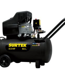 Compresor de aire horizontal con capacidad del tanque de 50 L, presión máxima de trabajo de 115 psi, caudal máximo de 233 L/min, voltaje de 120 V, frecuencia de 60 Hz y potencia de 2.5 HP Surtek