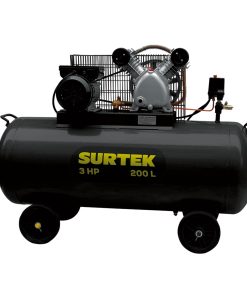 Compresor de aire horizontal con capacidad del tanque de 200 L, presión máxima de trabajo de 115 psi, caudal máximo de 335 L/min, voltaje de 120 V, frecuencia de 60 Hz y potencia de 3 HP Surtek