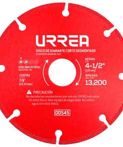Disco de diamante segmentado multicorte de 4-1/2 in eje de 7/8 in para esmeriladora angular, 8 600 rpm Urrea