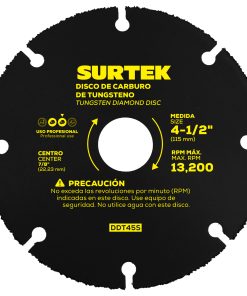 Disco de carburo de tungsteno segmentado multicorte, de 4-1/2 in eje de 7/8 in para esmeriladora angular, 13 200 rpm Surtek