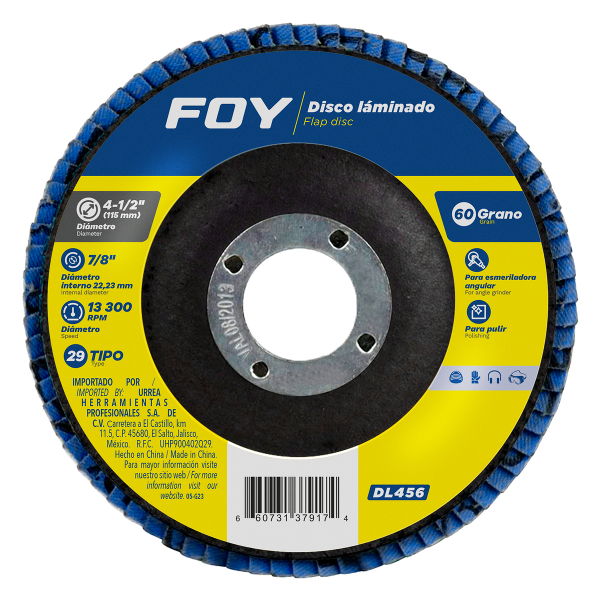 Disco laminado tipo 29 grano 6 0, 4-1/2 in