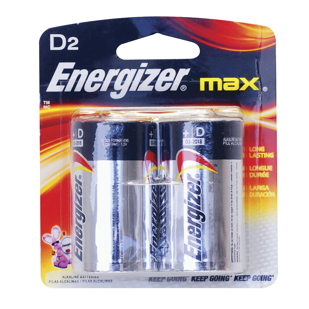 Pila alcalina marca Energizer® D con 2 piezas Surtek