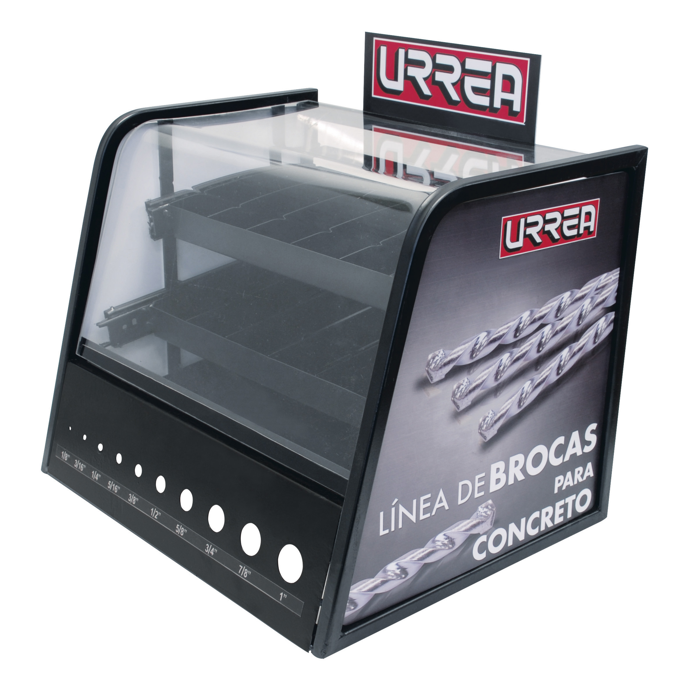 Exhibidor de mostrador para br ocas concreto con calibrador 3 9 cm x 35 cm x 37 cm